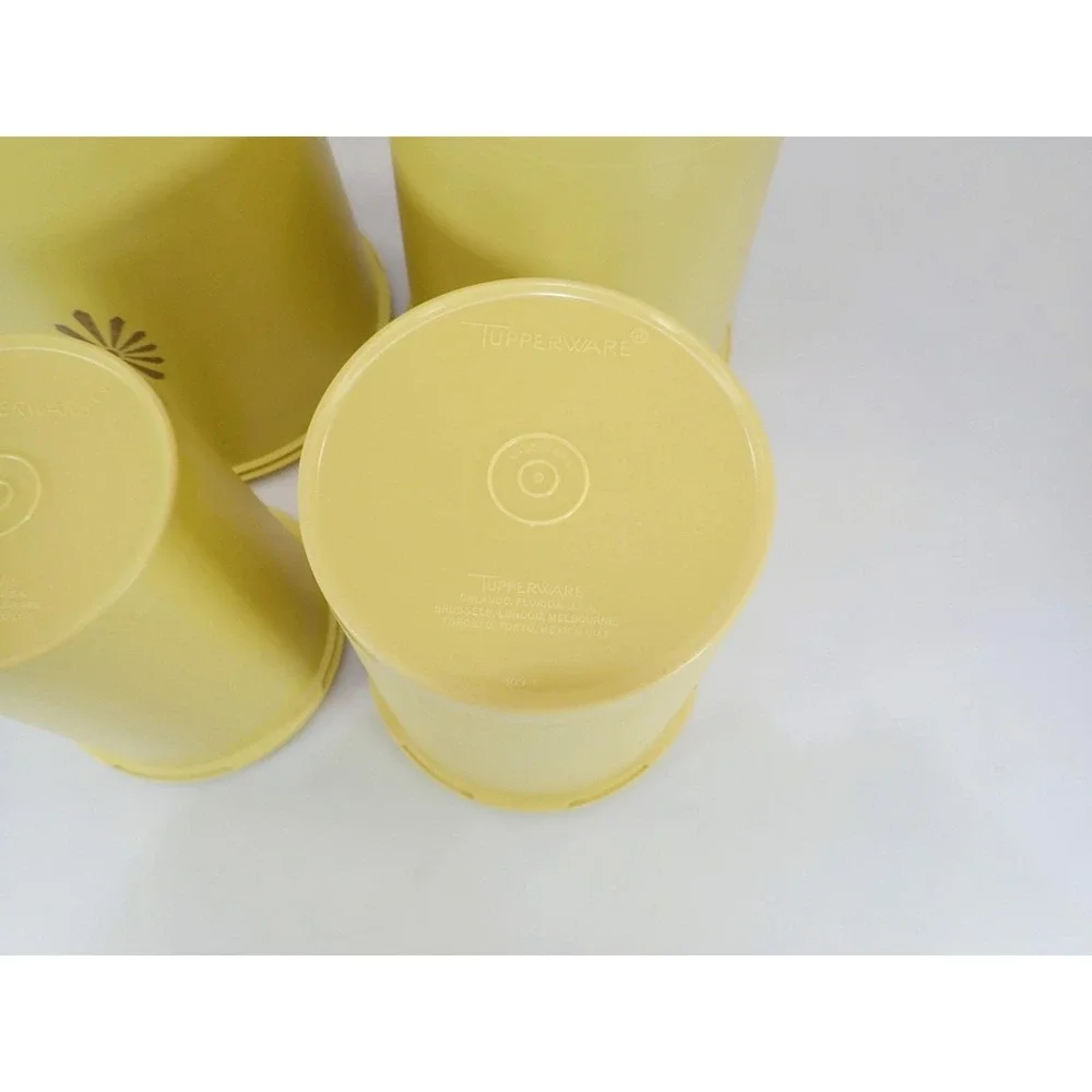 Vintage Tupperware Yellow Servalier Nesting Canister Set 4 Sunburst Starburst Li